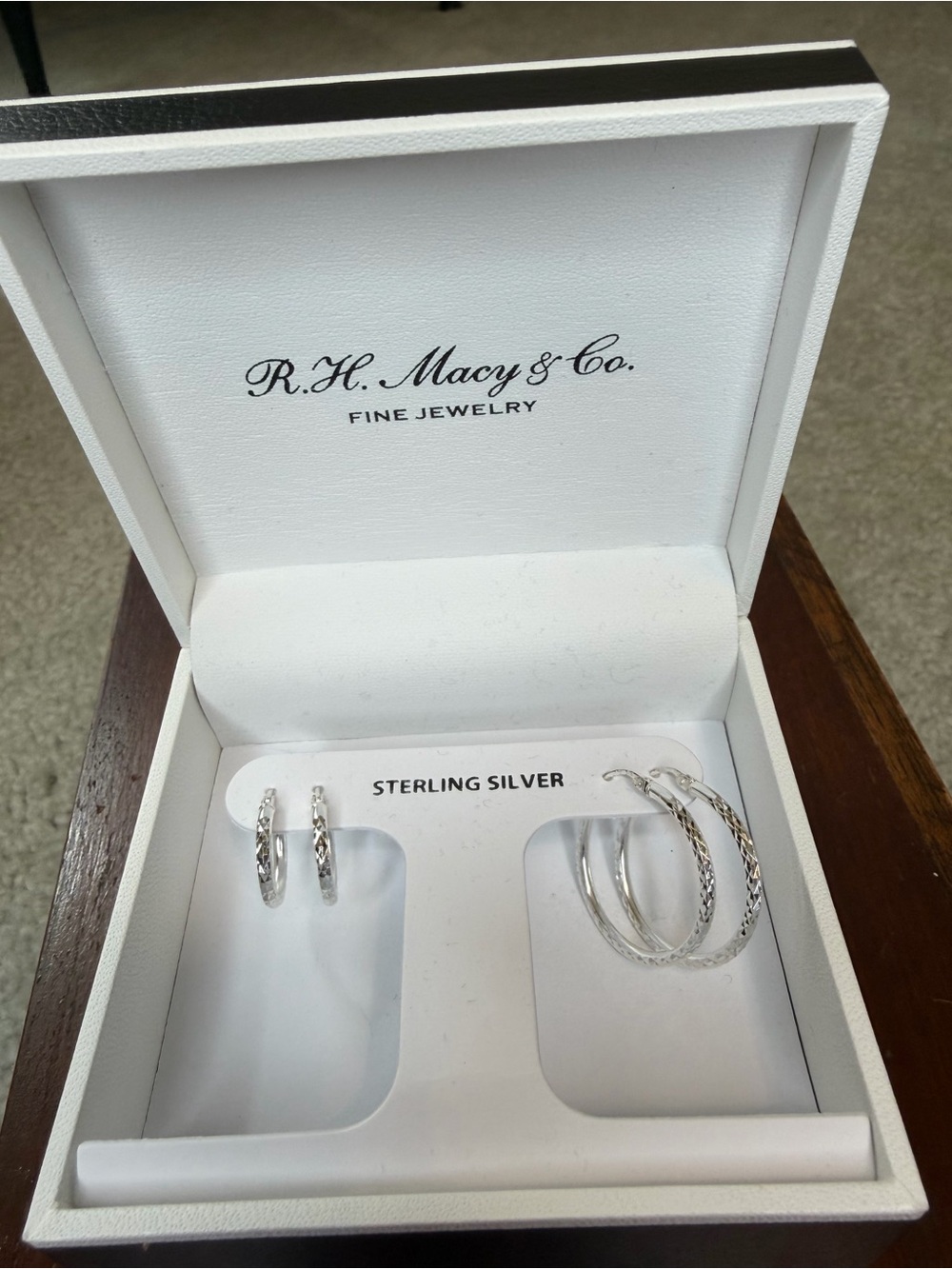 Macy's Sterling Silver Textured Hoop Earrings - Silver